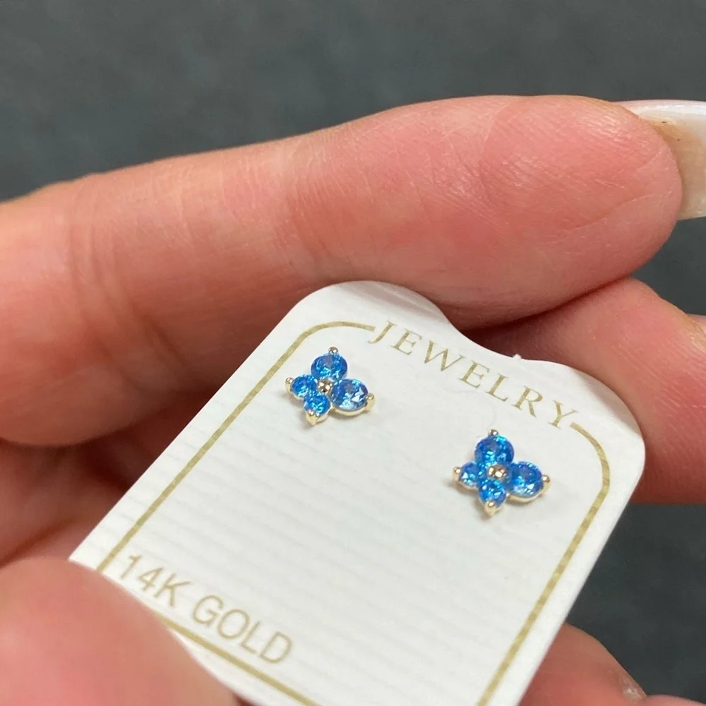 14K Yellow Gold Butterfly CZ Stud Earrings w/Screw